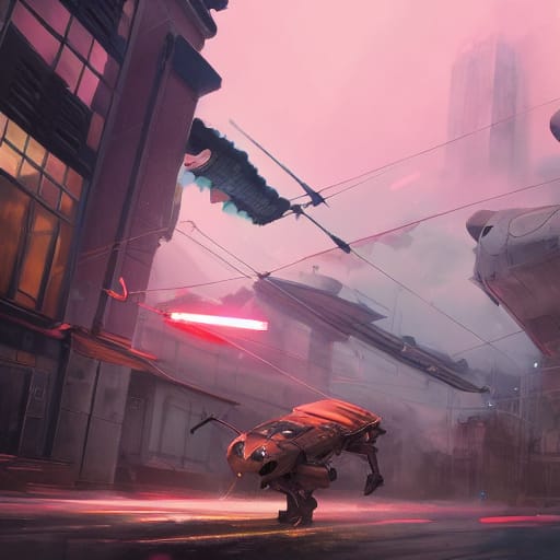 A four-legged bot runs along a street