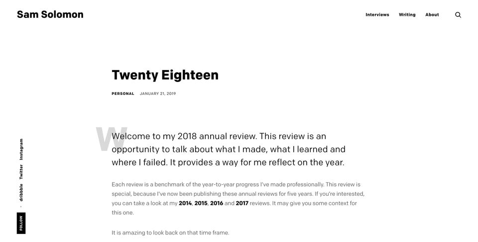 Blog post titled Twenty Eighteen introducing a 2018 annual review on what was made, learned and failed
