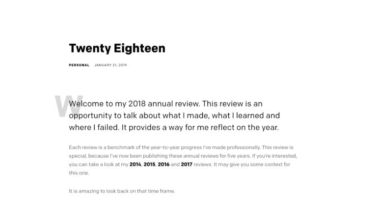 Blog post titled Twenty Eighteen with the intro to a 2018 annual review