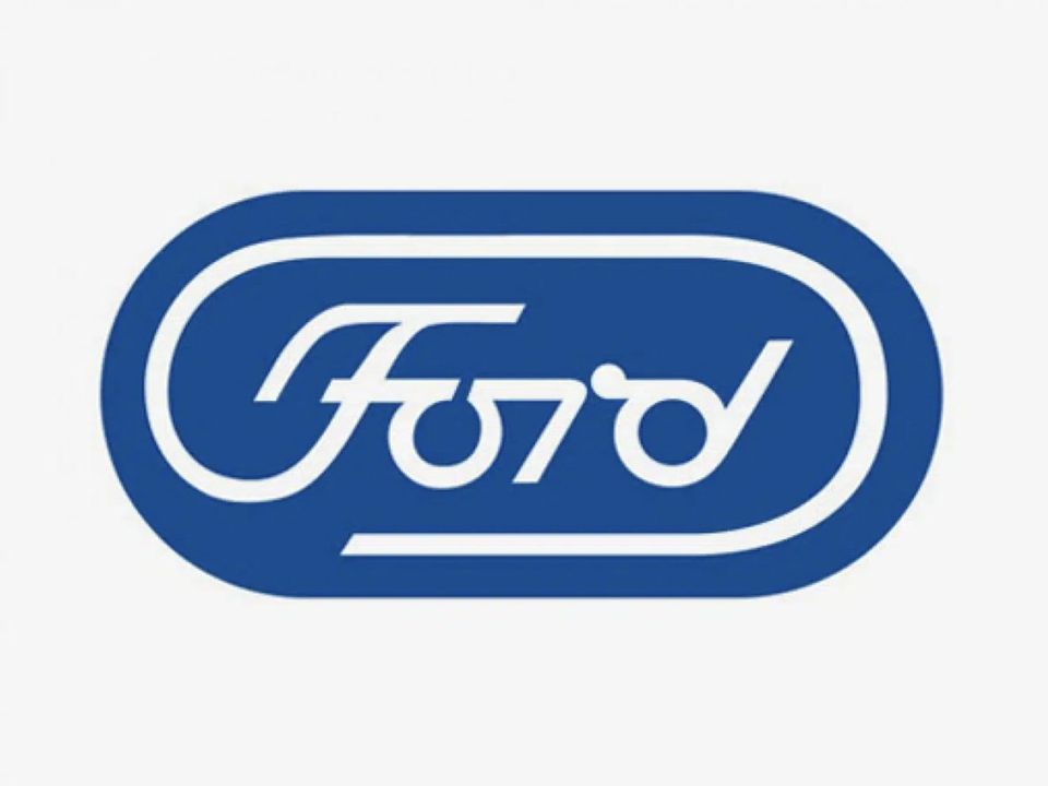 Blue oval logo with a looping white line forming the word Ford in a stylized script