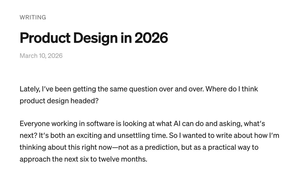Blog post Product Design in 2026 set in Söhne