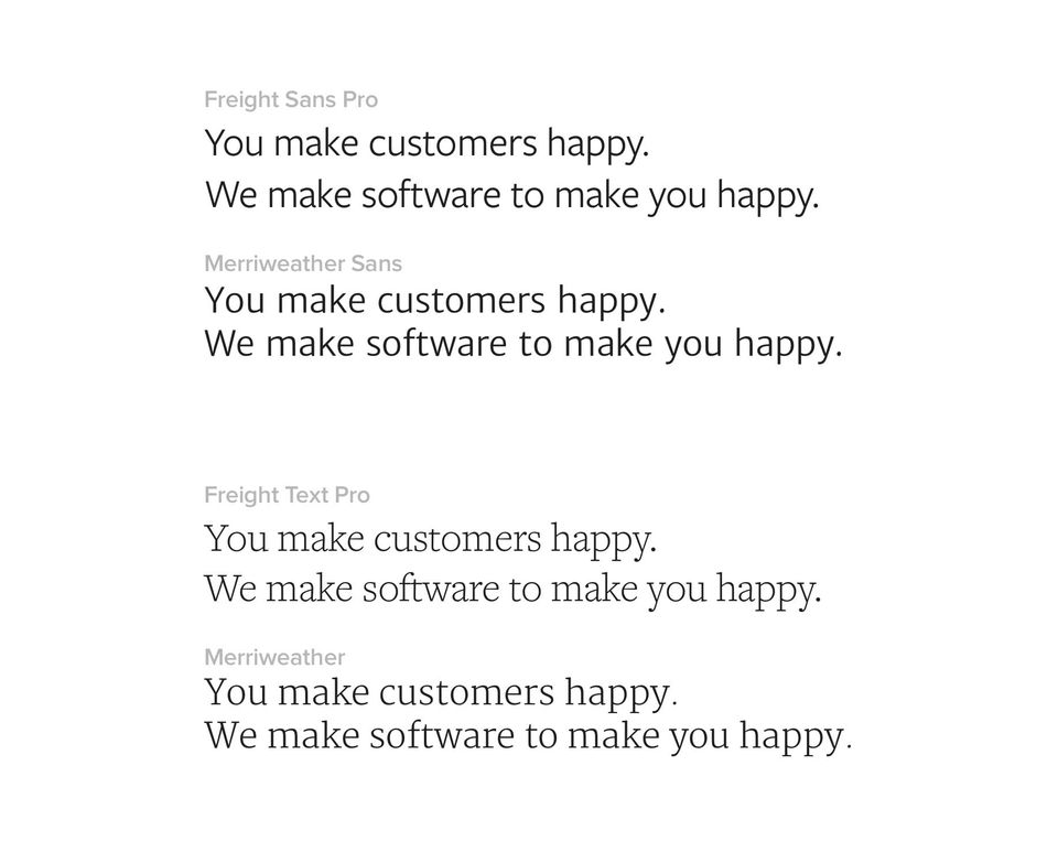 Type specimen comparing Freight Sans Pro with Merriweather Sans and Freight Text Pro with Merriweather