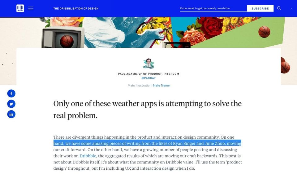 Intercom blog post with a highlighted line of body text spanning about 100 characters