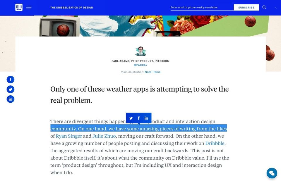 The same Intercom post with larger text, the highlighted line now about 75 characters