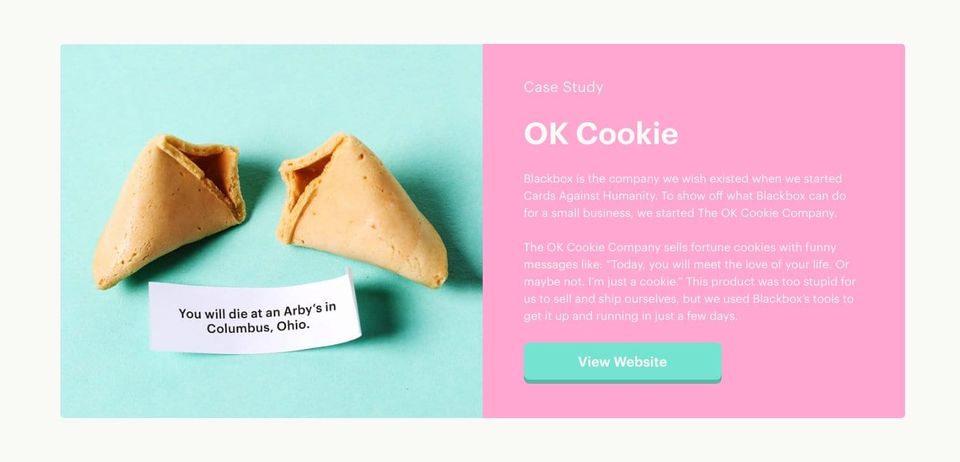 OK Cookie case study with a fortune cookie message reading You will die at an Arby's in Columbus, Ohio