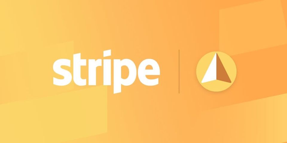 Stripe wordmark beside the Stripe Atlas triangle logo on an orange gradient background