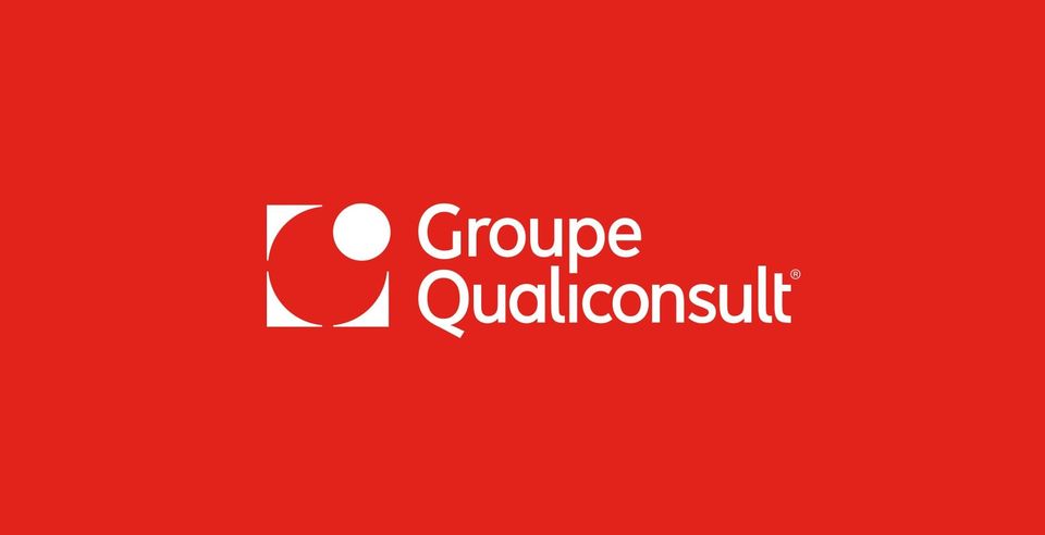 White Groupe Qualiconsult logo and wordmark on a red background