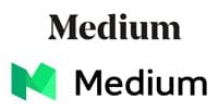 Serif Medium wordmark above the green geometric M logo with a sans serif Medium wordmark