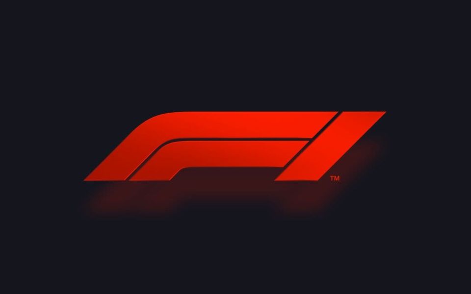 Red Formula 1 F1 logo glowing on a dark background