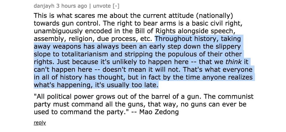 Hacker News comment with highlighted text warning that just because it's unlikely to happen here doesn't mean it will not