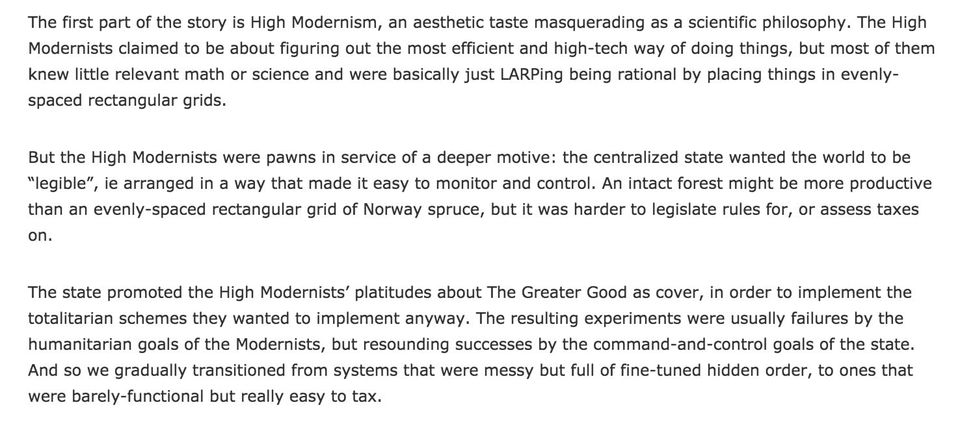 Book review excerpt describing High Modernism as an aesthetic taste masquerading as a scientific philosophy