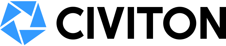 Civiton logo with a blue geometric pentagon icon and bold black wordmark