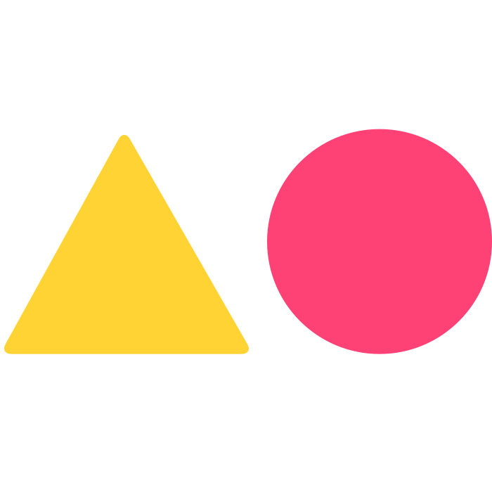 A yellow triangle and a pink circle on a white background