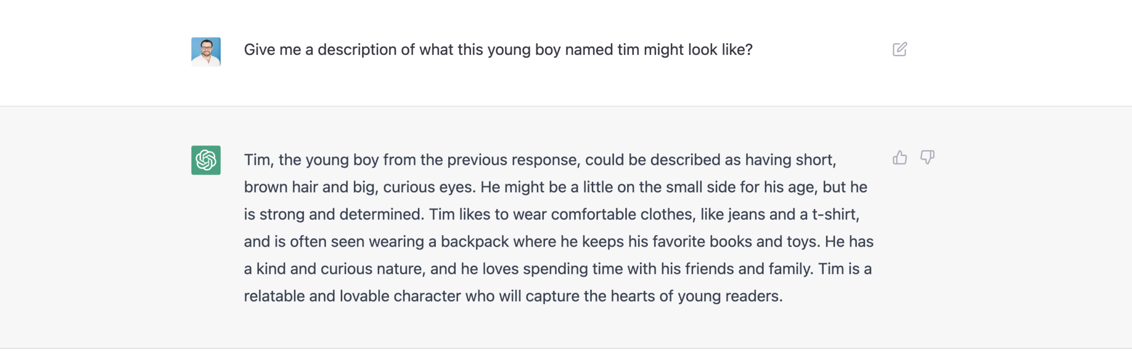 Ask ChatGPT to provide a physical description of the character.