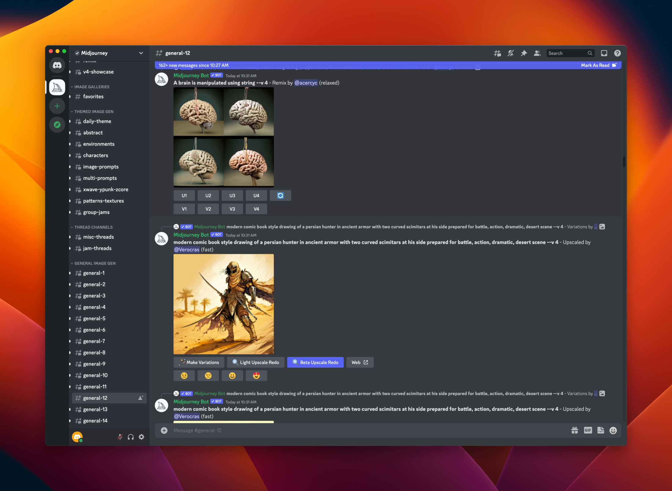 A screenshot of the Midjourney discord server