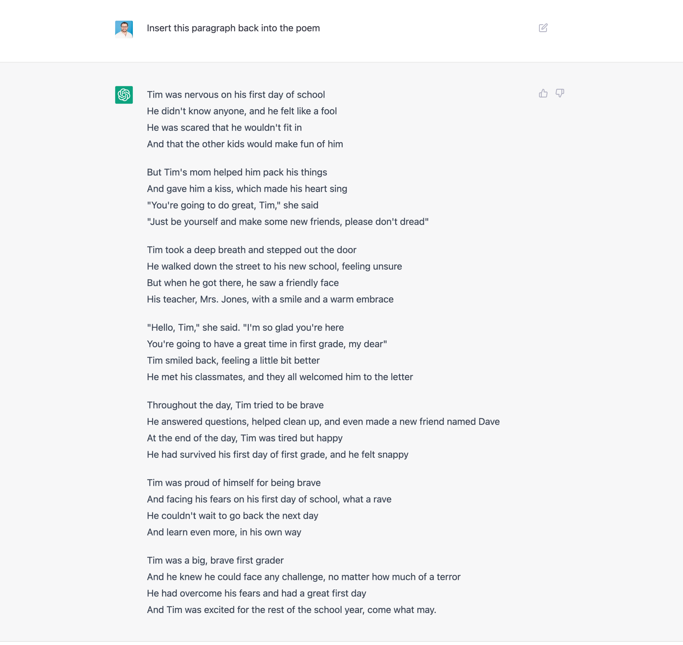 Insert the paragraph back into the poem.