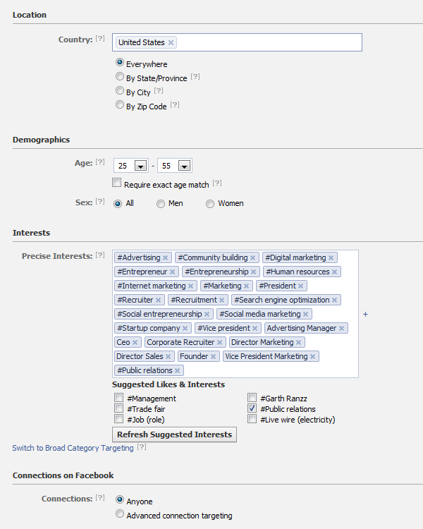 Facebook Job Search Targeting Details