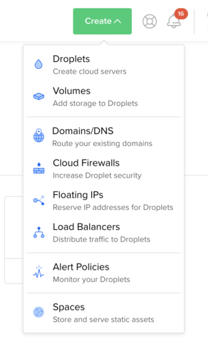 Create dropdown on digital ocean.