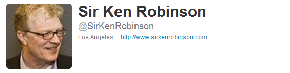 Twitter profile for Sir Ken Robinson (@SirKenRobinson), based in Los Angeles, with a link to sirkenrobinson.com