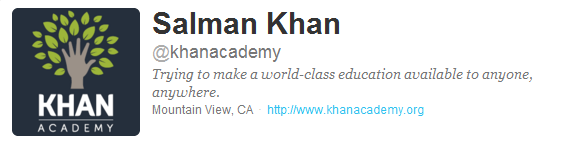 Twitter profile for Salman Khan (@khanacemy) of Khan Academy, based in Mountain View, CA
