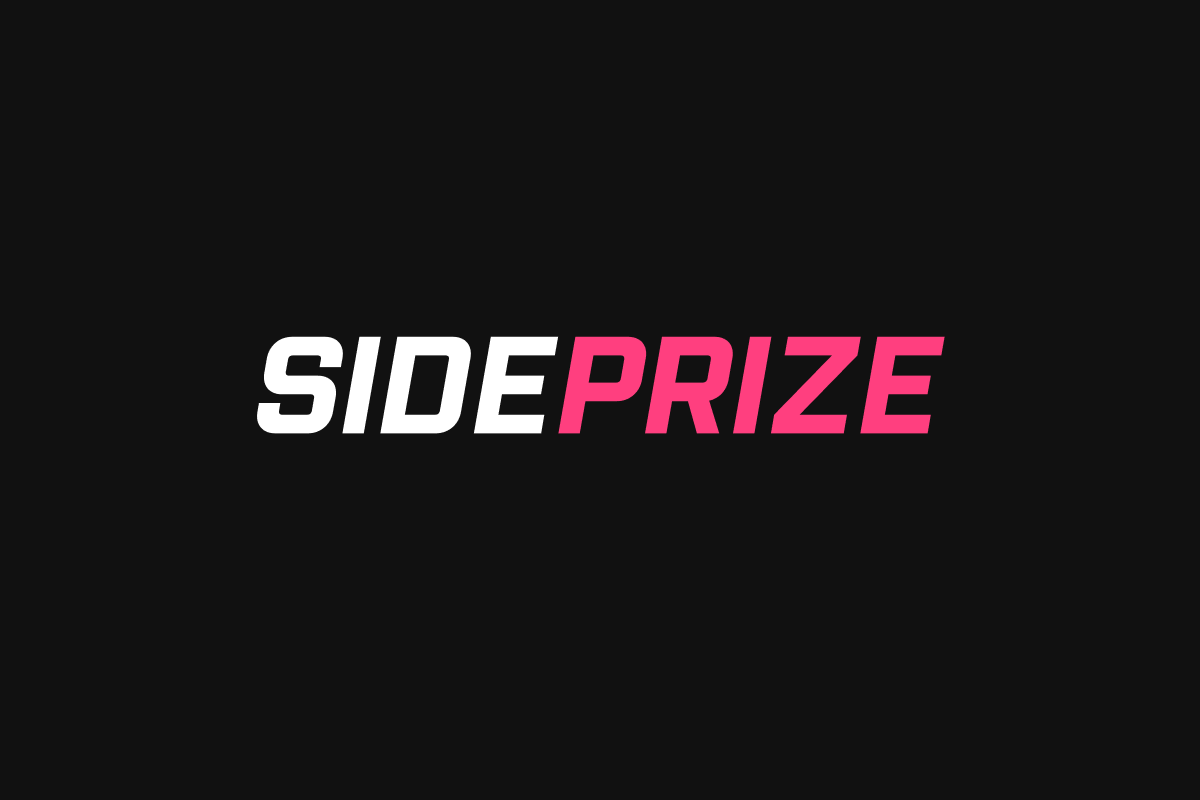 SidePrize logo in bold white and pink text on a black background
