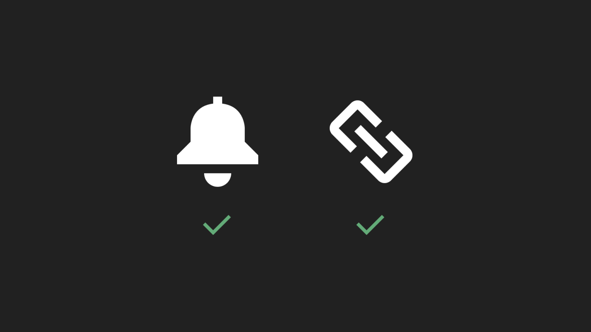 Bell icon and a link icon.