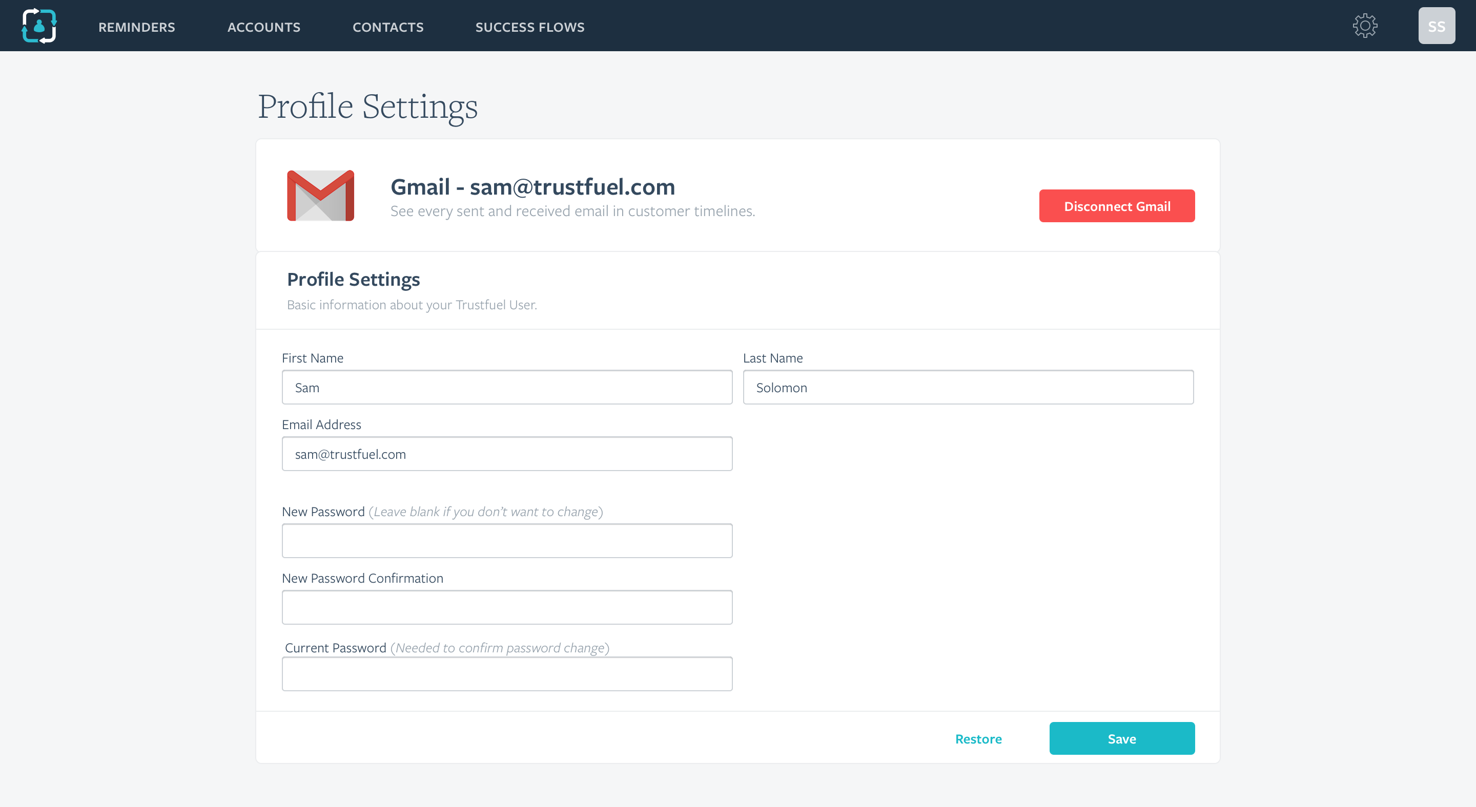 Profile Settings Disconnect